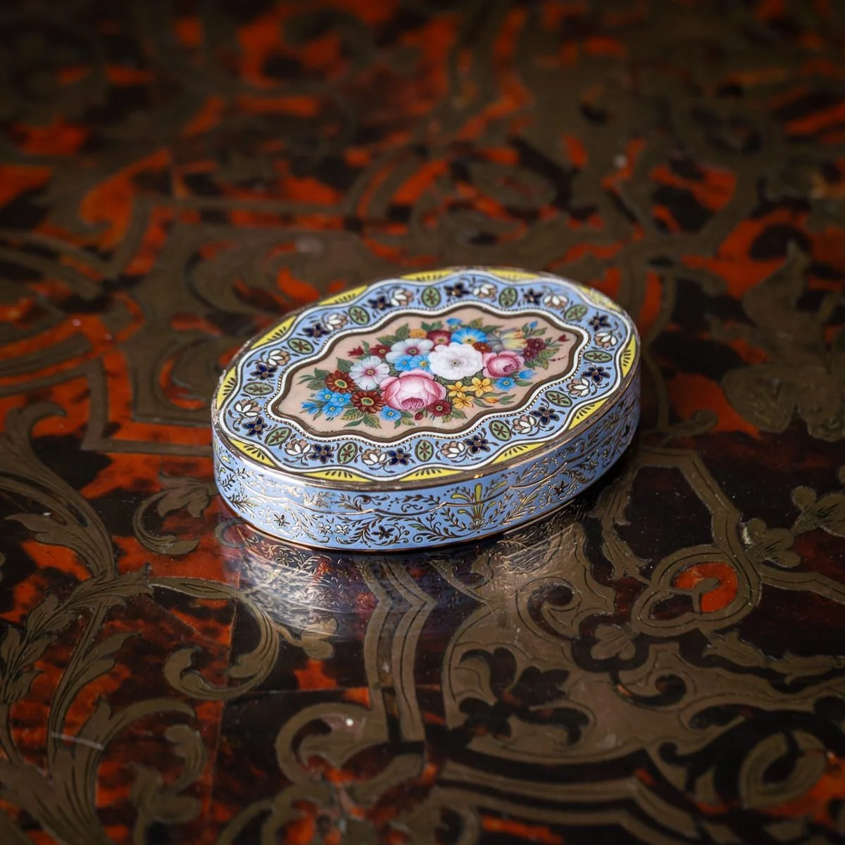 ANTIQUE 19thC SWISS 18k SOLID GOLD & ENAMEL SNUFF BOX, GENEVA c